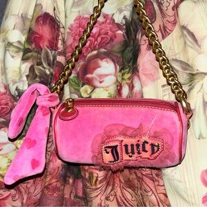 🌟 SOLD 🌟 Juicy Couture Pink Velour Micro Mini Tootsie Roll Barrel Bag